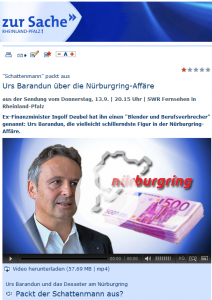 Welche Rolle spielte Urs Barandun in der Nürburgring-Affäre wirklich? (Bildschirmfotoausriß: Südwestdeutscher Rundfunkt SWR)