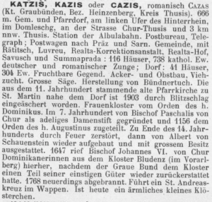 Als Cazis noch Katzis hieß: Lexikonauszug von 1902