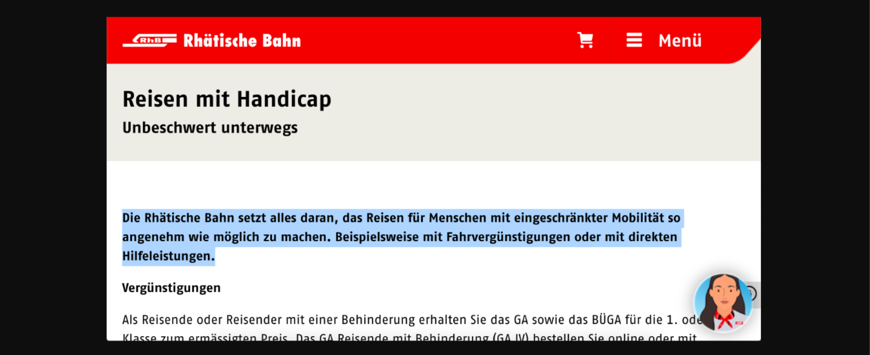 Mit dem Rollstuhl in Thusis mit Rhätischen Bahn unterwegs